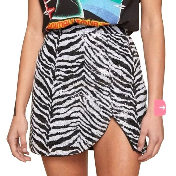 LPA Skirt Women Small Black White Sequin Zebra Print Mini Party Cocktail Sexy - Picture 1 of 10